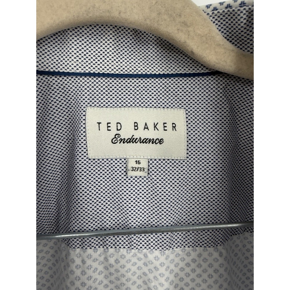 Ted Baker Endurance Blue White Circle Abstract Button Front Shirt 15 32/33 Prep View 3